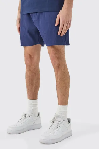 Mens Pleated Drawcord Shorts - Navy - S, Navy