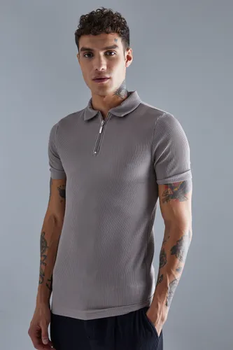 Men's Pleated Muscle Short Sleeve Zip Polo Shirt - Beige - Xs, Beige