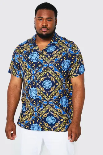 Men's Plus Baroque Print Viscose Shirt - Multi - Xxl, Multi