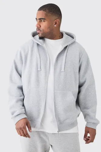 Mens Plus Basic Zip Through Hoodie In Grey Marl, Grey