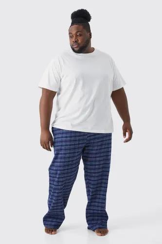 Men's Plus Check Pyjama Bottoms And T-Shirt Set - Navy - Xxl, Navy