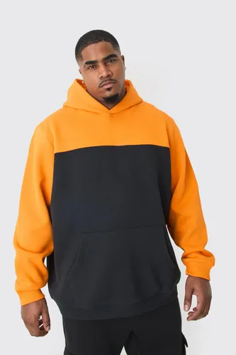 Men's Plus Colour Block Hoodie In Orange - Xxxl, Orange