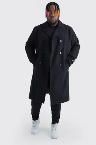 Men's Plus Double Breasted Wool Look Overcoat In Black - Xxxl, Black