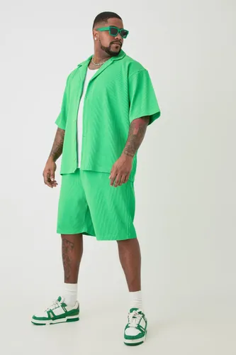 Men's Plus Drop Revere Short Sleeve Pleated Shirt & Short In Green - Xxxl, Green
