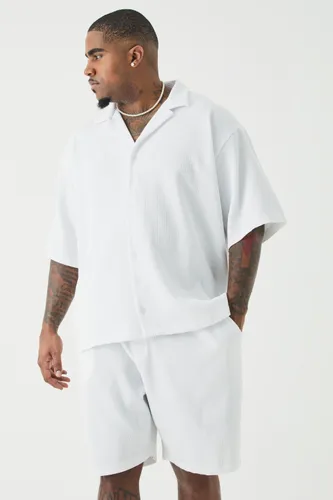 Men's Plus Drop Revere Short Sleeve Pleated Shirt & Short Set - White - Xxxl, White