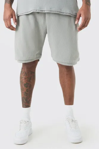 Men's Plus Edition Relaxed Heavyweight Ribbed Shorts - Grey - Xxxl, Grey