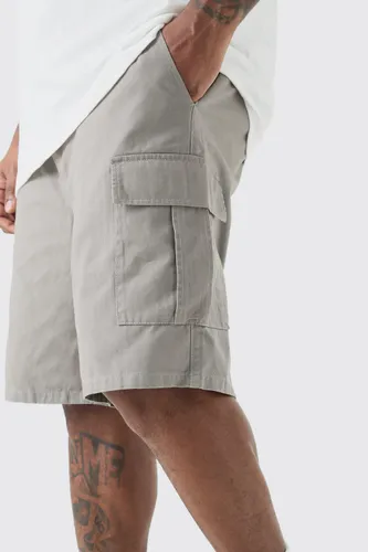 Men's Plus Elastic Waist Relaxed Fit Cargo Shorts In Grey - Xxxxxl, Grey