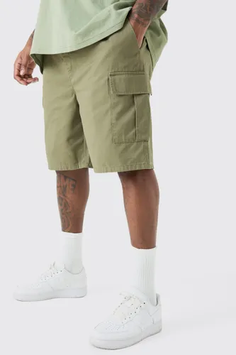 Men's Plus Elastic Waist Relaxed Fit Cargo Shorts In Khaki - Green - Xxxxxl, Green