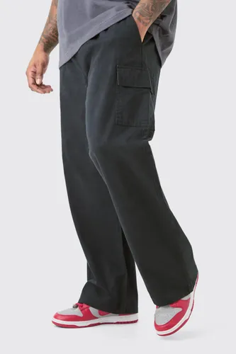 Men's Plus Elastic Waist Twill Relaxed Fit Cargo Trouser - Black - Xxxl, Black