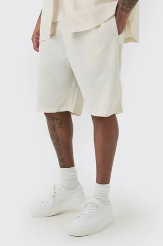 Men's Plus Elasticated Waist Linen Comfort Shorts In Natural - Beige - Xxxl, Beige