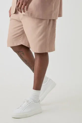 Men's Plus Elasticated Waist Linen Comfort Shorts In Taupe - Beige - Xxxl, Beige
