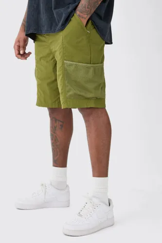Men's Plus Elasticated Waist Mesh Pocket Utility Short - Green - Xxxl, Green