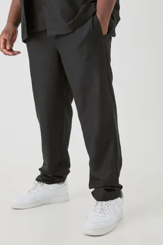 Mens Plus Elasticated Waist Tapered Linen Trouser In Black, Black
