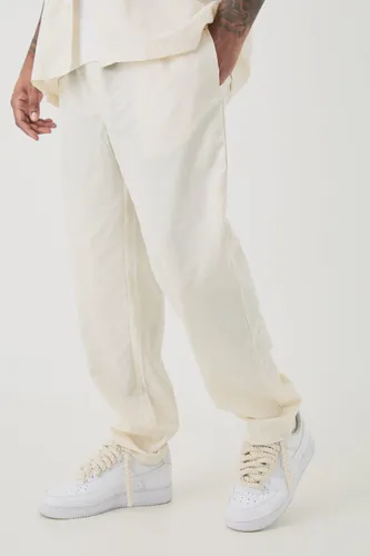 Men's Plus Elasticated Waist Tapered Linen Trouser In Natural - Beige - Xxxl, Beige