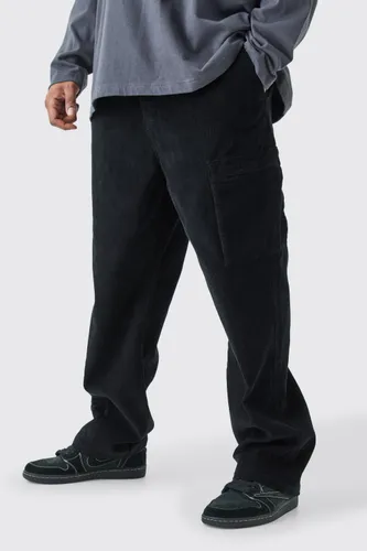 Men's Plus Fixed Waist Cord Straight Leg Cargo Trouser - Black - 40, Black