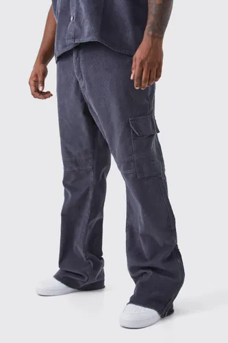Men's Plus Fixed Waist Slim Flare Zip Gusset Cord Cargo Trouser - Grey - 40, Grey