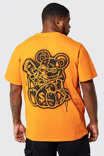 Men's Plus Graffiti Stencil Angry Teddy T-Shirt - Orange - Xxl, Orange