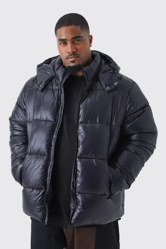 Men's Plus Hooded High Shine Puffer Jacket In Black - Xxl, Black