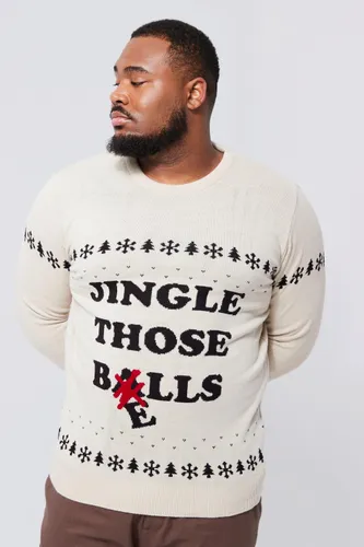 Men's Plus Jingle Those Bells Christmas Jumper - Cream - Xxxl, Cream