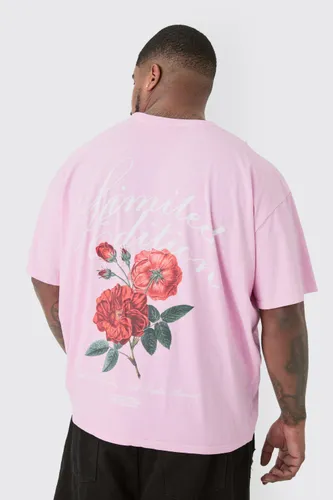Mens Plus Limited Edition Floral Backprint Graphic T-shirt In Pink, Pink