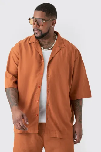 Men's Plus Linen Drop Revere Shirt In Chocolate - Brown - Xxxl, Brown