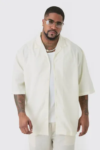 Men's Plus Linen Drop Revere Shirt In Ecru - Cream - Xxxl, Cream