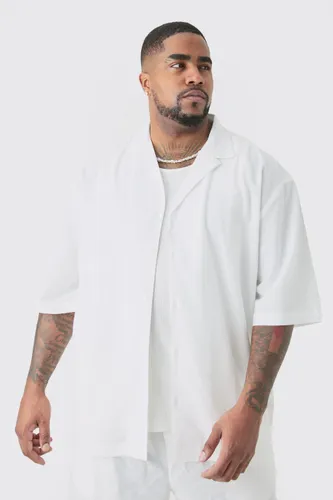 Mens Plus Linen Drop Revere Shirt In White, White