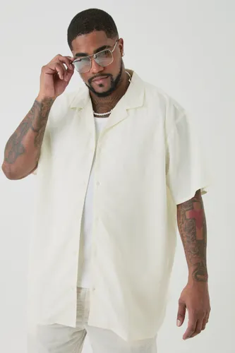 Men's Plus Linen Oversized Revere Shirt In Ecru - Cream - Xxxl, Cream