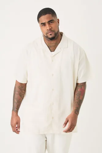 Men's Plus Linen Oversized Revere Shirt In Natural - Beige - Xxxl, Beige