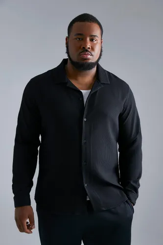 Men's Plus Long Sleeve Slim Fit Revere Pleated Shirt - Black - Xxl, Black
