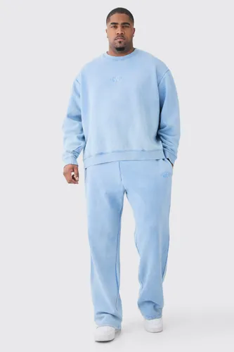 Men's Plus Man Oversized Boxy Laundered Wash Sweatshirt Tracksuit - Blue - Xxxl, Blue