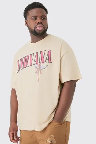 Men's Plus Nirvana Oversized License T-Shirt Sand - Beige - Xxxl, Beige