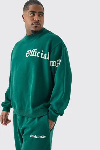 Men's Plus Oversized Boxy Slogan Sweatshirt Tracksuit - Green - Xxxl, Green
