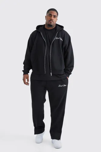 Men's Plus Oversized Boxy Zip Hooded Tracksuit - Black - Xxxl, Black