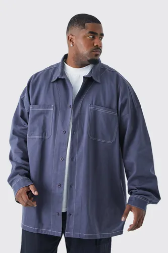 Men's Plus Oversized Contrast Stitch Overshirt - Grey - Xxxl, Grey