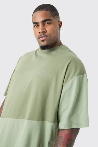 Men's Plus Oversized Diagonal Colour Block T-Shirt - Green - Xxl, Green