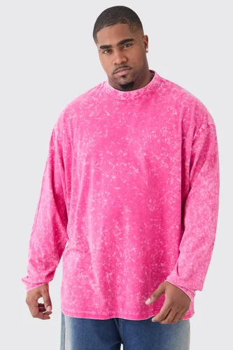 Men's Plus Oversized Extended Neck Laundered Long Sleeve T-Shirt - Pink - Xxl, Pink