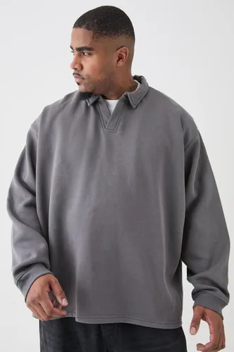 Men's Plus Oversized Revere Rugby Sweatshirt Polo - Grey - Xxxxxl, Grey