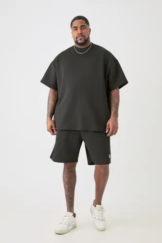 Men's Plus Oversized Scuba T-Shirt & Relaxed Short Set - Black - Xxxl, Black