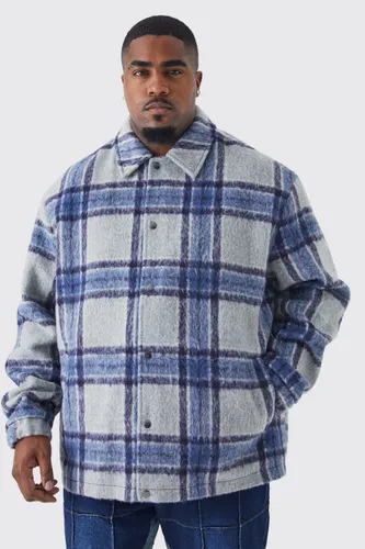 Men's Plus Oversized Wool Look Check Harrington - Blue - Xxxl, Blue