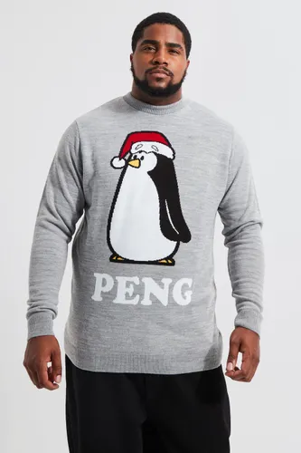Men's Plus Peng Novelty Christmas Jumper - Grey - Xxxl, Grey