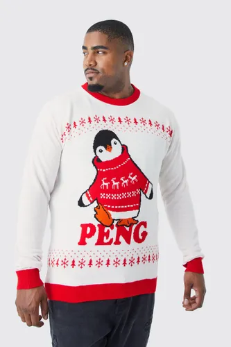 Men's Plus Peng Penguin Christmas Jumper - Cream - Xxxl, Cream