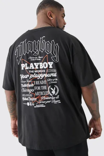 Men's Plus Playboy Badge Printed Licensed T-Shirt In Black - Xxxl, Black