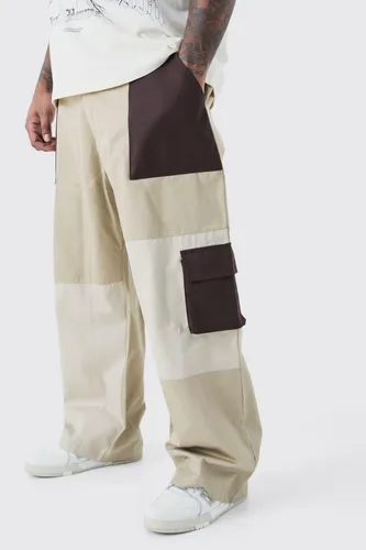 Men's Plus Relaxed Fit Colour Block Cargo Trouser - Brown - 42, Brown