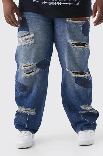 Men's Plus Relaxed Rigid Applique Ripped Jeans - Blue - 38, Blue