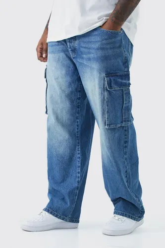Men's Plus Relaxed Rigid Cargo Jeans - Blue - 42, Blue