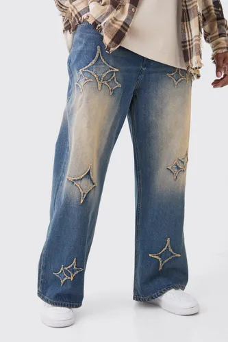 Men's Plus Relaxed Rigid Flare Applique Jeans - Grey - 38, Grey
