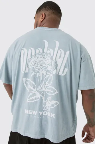 Men's Plus Rose Graphic Back Print T-Shirt - Grey - Xxxl, Grey