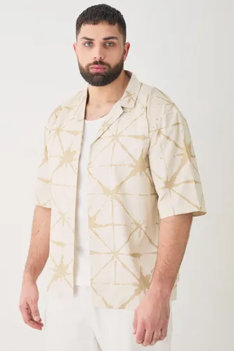 Men's Plus Short Sleeve Drop Revere Abstract Poplin Print Shirt - Beige - Xxxxl, Beige