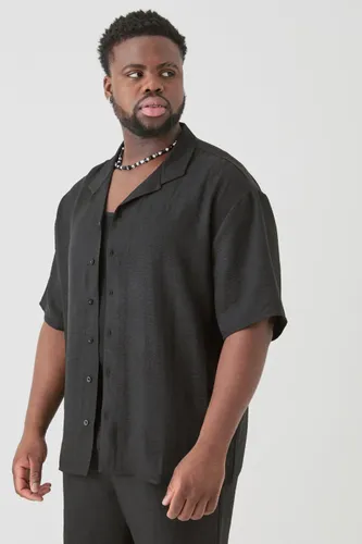 Men's Plus Short Sleeve Drop Revere Linen Shirt In Black - Xxxl, Black